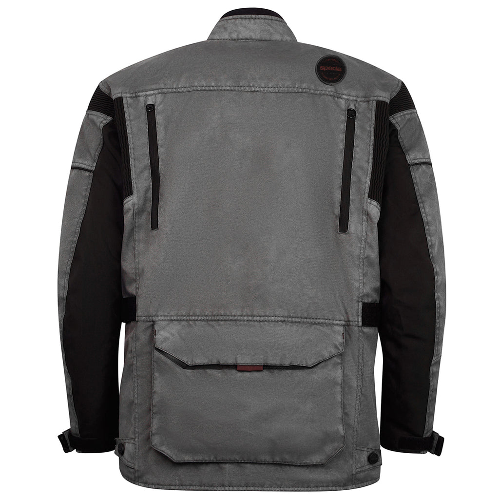 back of black and grey motorbike jacket for men