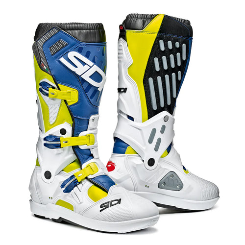 Sidi Atojo SRS White, Blue & Yellow Fluorescent Motorcycle Boots