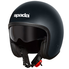 matt black spada helmet with white spada logo and black buckle