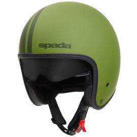 Green helmet with black visor and Spada branding on a white background