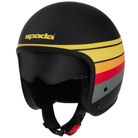 matt black spada open face motorbike helmet with multi-coloured stripes