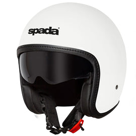 full white open face motorbike helmet with black spada branding