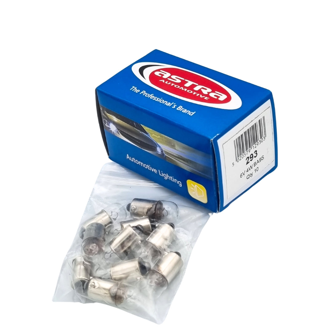 Astra Automotive Motorcycle Bulbs B293 [T120] BA9S 6v 4w - Pack Of 10