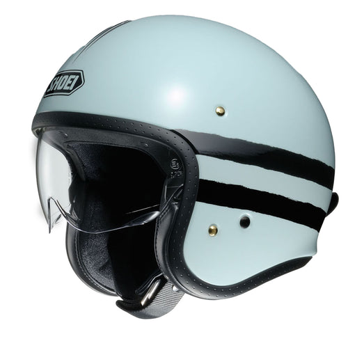 Shoei J.O Sequel TC-10 retro open face motorcycle helmet in light blue and black graphic