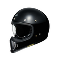 black full face shoei motorcycle helmet with clear visor