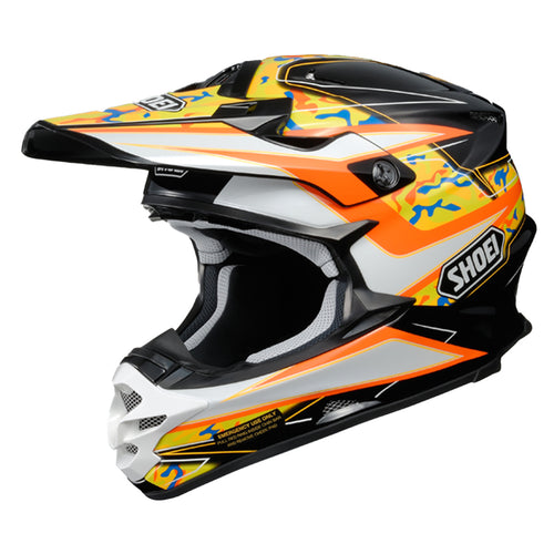 Shoei VFX-W Turmoil TC-8 motocross helmet in black and orange off-road graphic