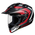 Shoei Hornet ADV Sovereign TC-1 dual-sport adventure motorcycle helmet in red black and white with detachable peak