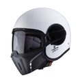 white open face motorbike helmet with caberg logo