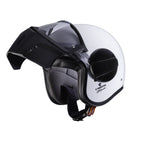 flip up white and black motorbike caberg helmet with detachable chin guard