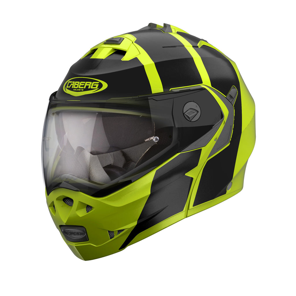 black and yellow fluorescent flip up motorbike helmet with pinlock ready clear visor