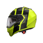 side of yellow and black flip up caberg helmet with integrated sun visor