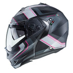 side of black and pink caberg helmet with made in italy logo