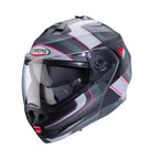 black grey and pink flip up motorbike helmet with caberg branding