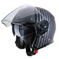 black and gun metal open face caberg motorcycle helmet with clear visor and integrated sun visor