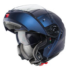 caberg matt blue open face helmet flipped up with integrated sun visor