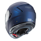back of matt blue motorcycle helmet with caberg logo on the back