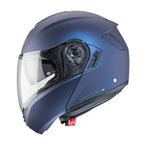 side view of matt blue helmet with clear visor