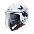 white open face motorbike helmet with butterflies and floral design
