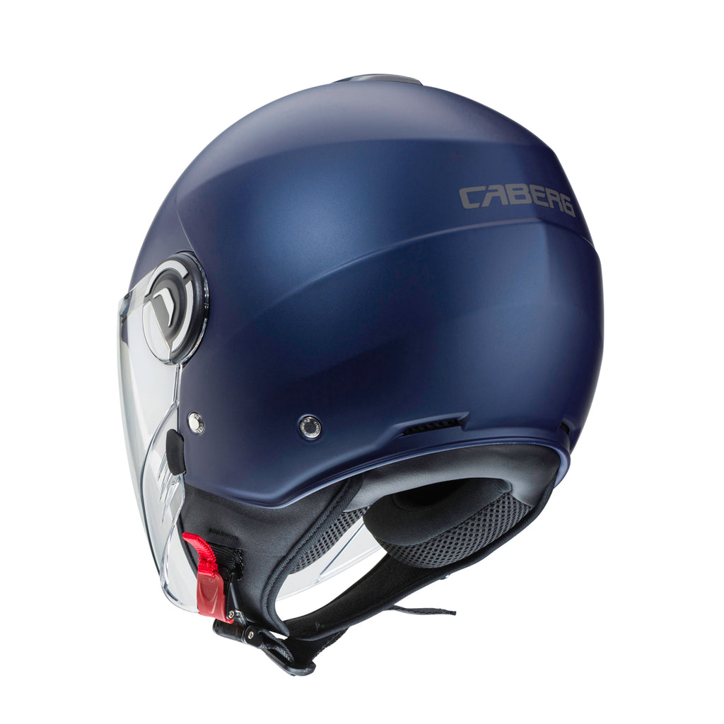 back of matt blue helmet with caberg logo on the back