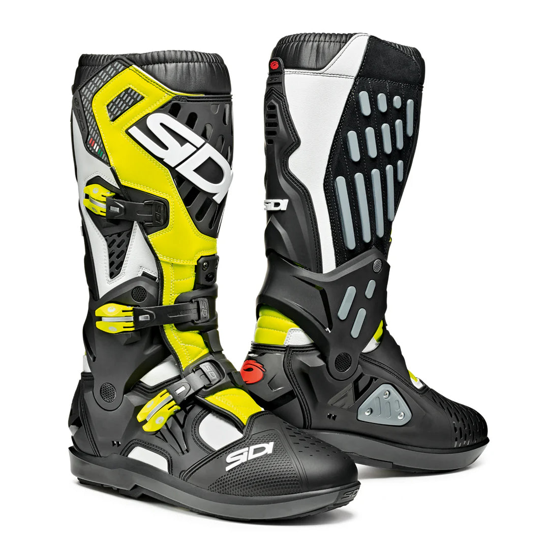 Sidi Atojo SRS White, Black & Yellow Fluorescent Motorcycle Boots