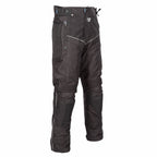 side view of black waterproof ladies motorbike trousers with zipped pockets