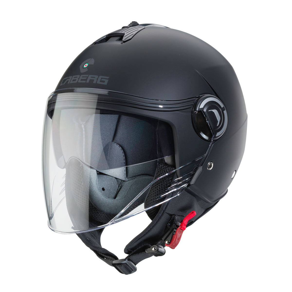 Caberg Riviera V4 Matt Black open face motorcycle helmet with clear anti-scratch visor