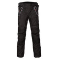 Black motorcycle pants with zippers on a white background