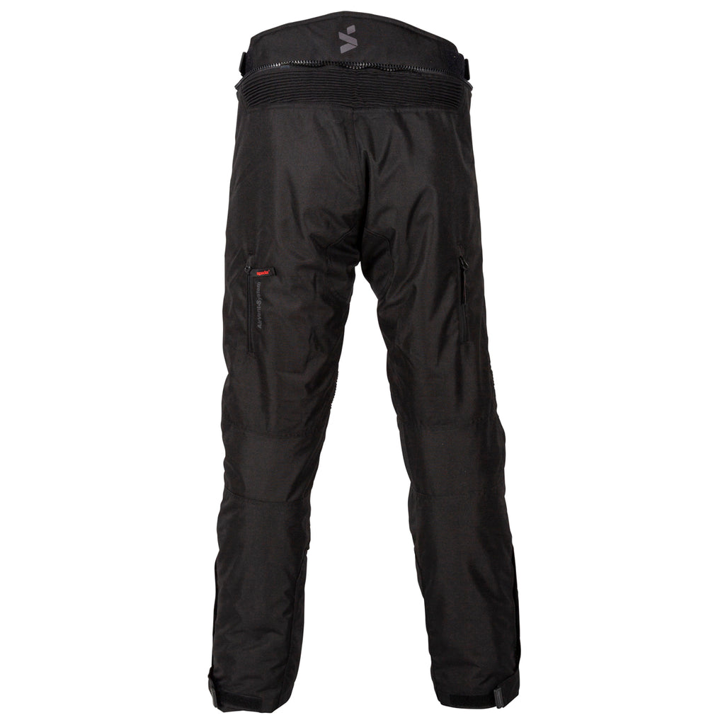 Black motorcycle pants on a white background