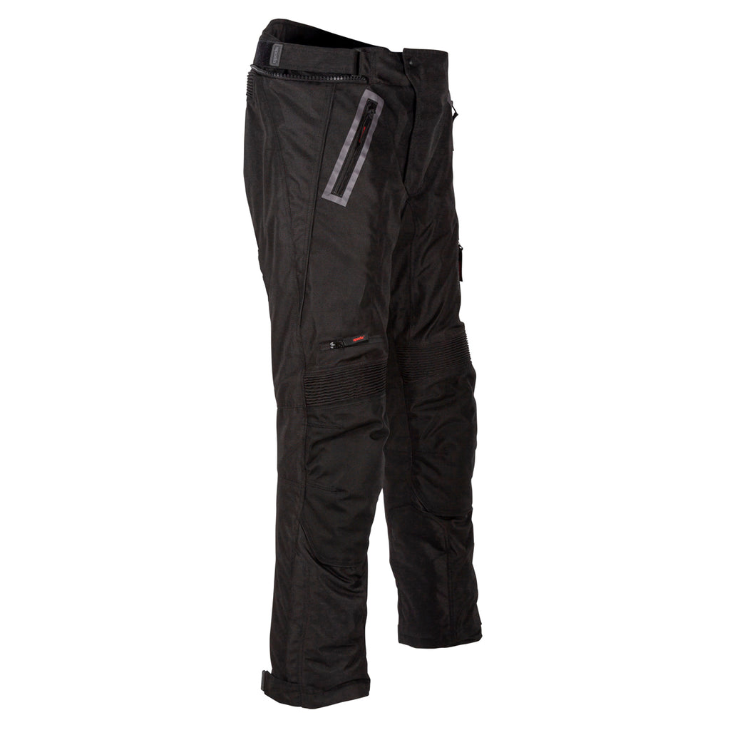 Black motorcycle pants on a white background