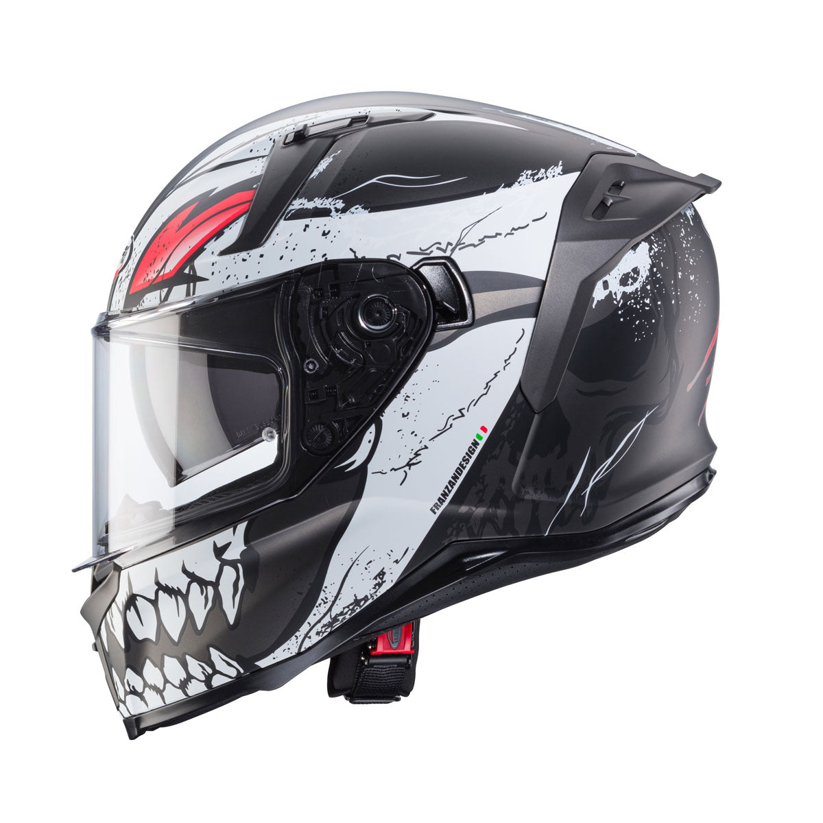 side view of Caberg Avalon X Punk showing integrated spoiler and DVT sun visor lever