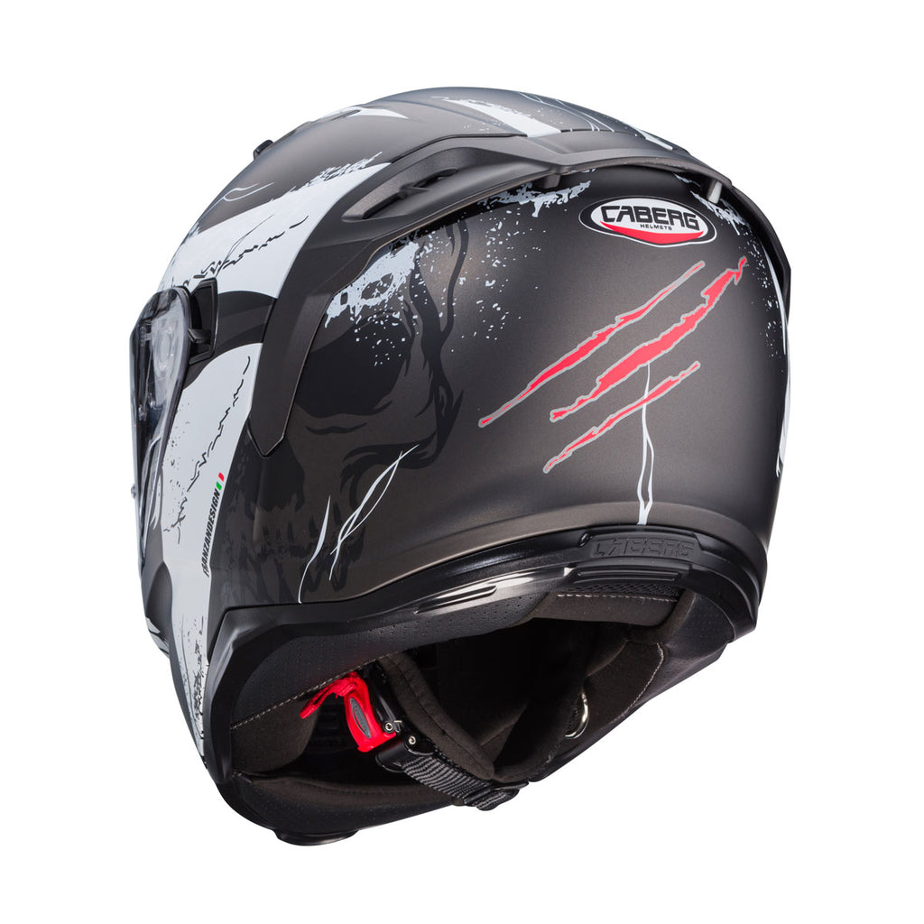 three-quarter view of Caberg Avalon X Punk showing visor mechanism and shell profile