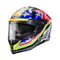 Caberg Avalon X Track full face motorcycle helmet in black yellow and blue sport graphic
