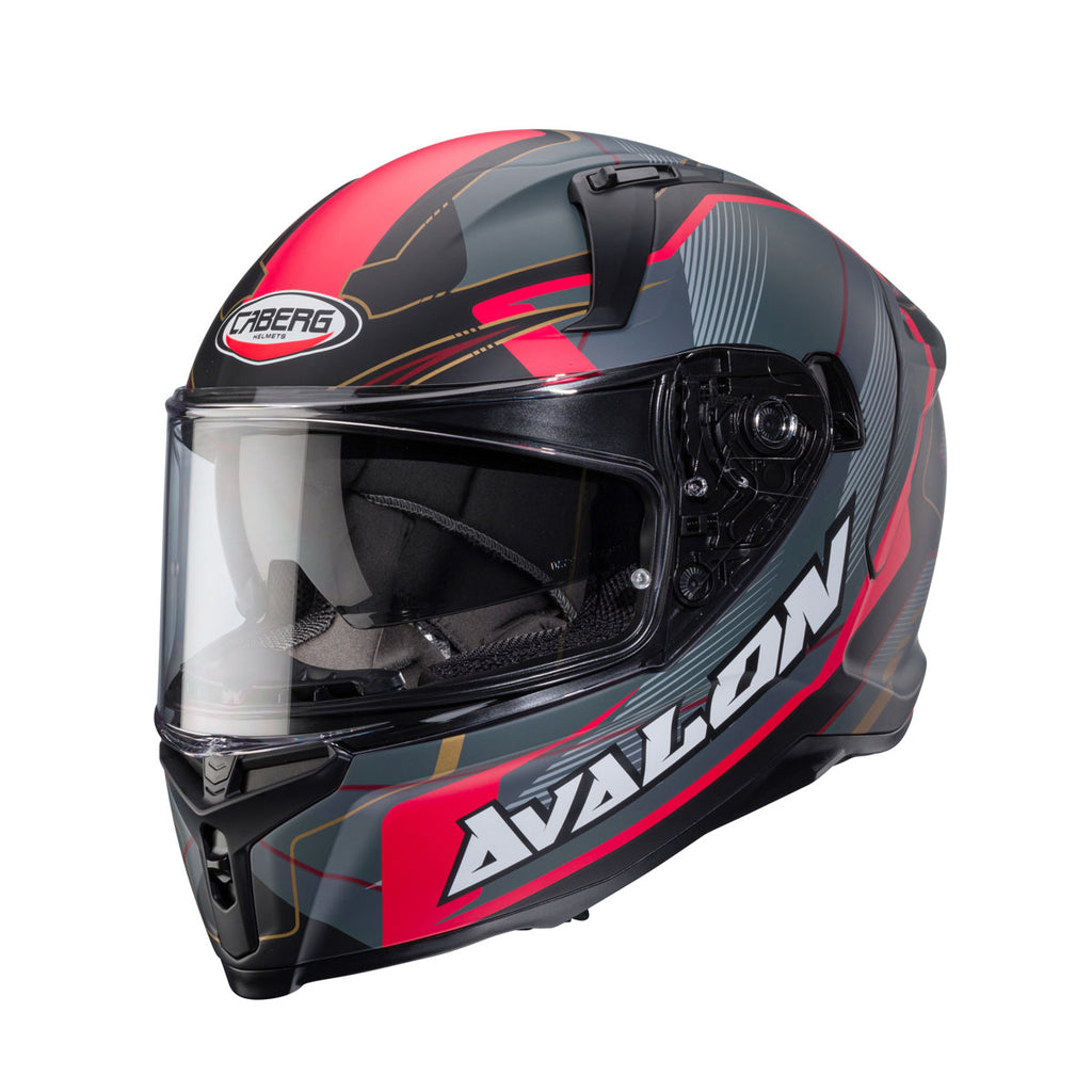 Caberg Avalon X Optic full face motorcycle helmet in matt black grey and red graphic